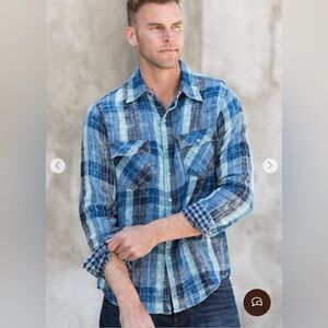 Ryan Michael Lake Travis Blue Indigo Plaid Button-Down Western Style Shirt NWT